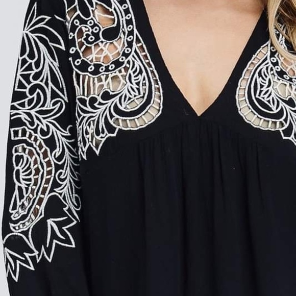 Embroidered V-Neck Top with Tie Tassles - Picture 4 of 6